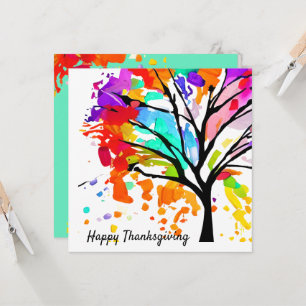 Colourful Tree Happy Thanksgiving Typography Card