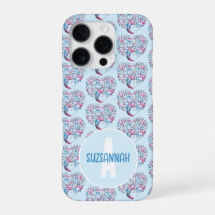 Colourful Tree Heart Pattern Pastel Blu Monogram iPhone 16 Pro Case