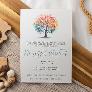 Colourful Tree Inclusive Baby Naming Ceremony Invitation
