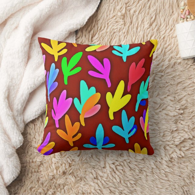 Colourful Tree Leaves Dance Pattern Throw Pillow (Blanket)