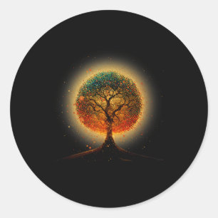 Colourful Tree Life Is Really Good Tree Art Earth Classic Round Sticker