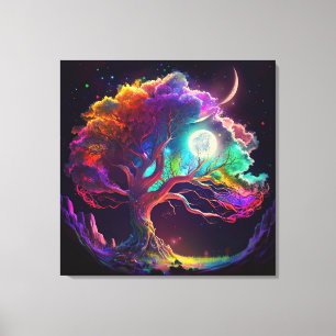 Colourful Tree of Life Moon Galaxy Fantasy Canvas Print