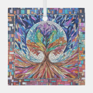 Colourful Tree of Life Mosaic art Glass Ornament