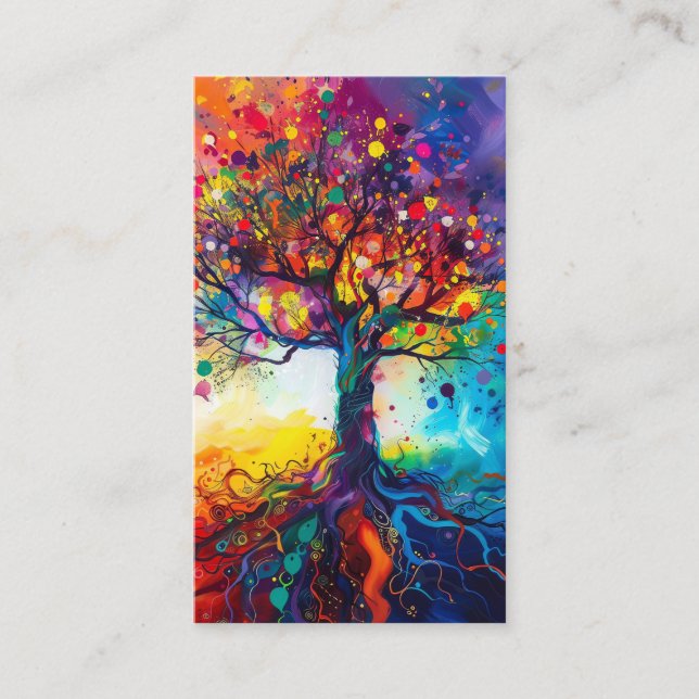 Colourful Tree of Life Rainbow Serenity Nature Art Business Card (Front)