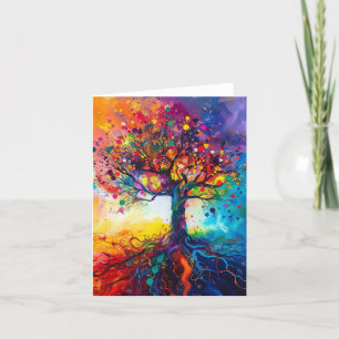 Colourful Tree of Life Rainbow Serenity Nature Art Card