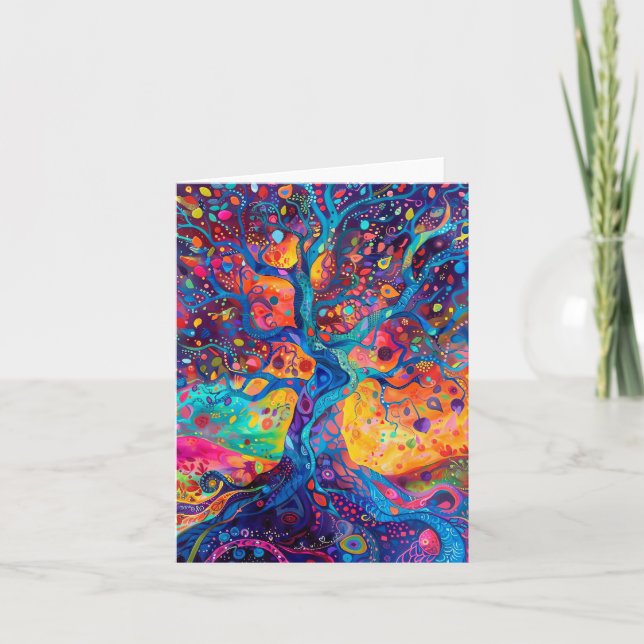 Colourful Tree of Life Rainbow Serenity Nature Art Card (Front)