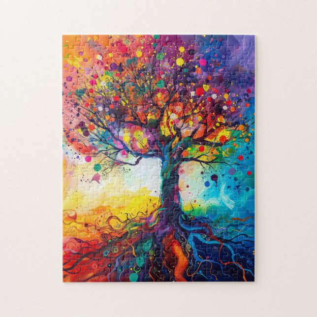 Colourful Tree of Life Rainbow Serenity Nature Art Jigsaw Puzzle (Vertical)