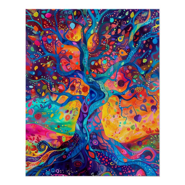 Colourful Tree of Life Rainbow Serenity Nature Art Poster (Front)
