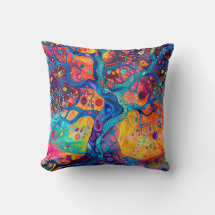 Colourful Tree of Life Rainbow Serenity Nature Art Throw Pillow