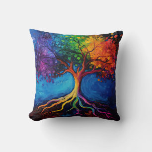 Colourful Tree of Life Roots Knowledge Wisdom Peac Throw Pillow