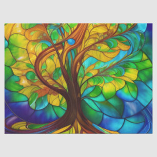 Colourful Tree of Life Stained Glass Look Tissue Paper