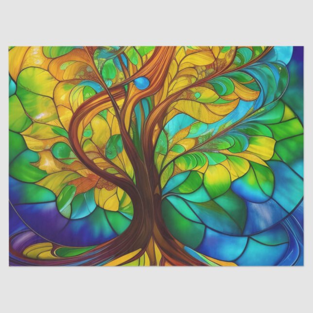 Colourful Tree of Life Stained Glass Look Tissue Paper (Front)