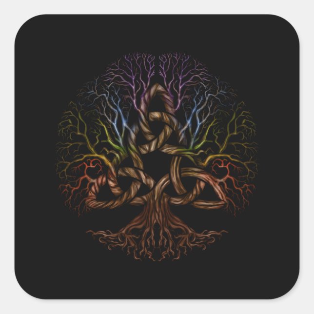 Colourful Tree of life with Triquetra Square Sticker (Front)