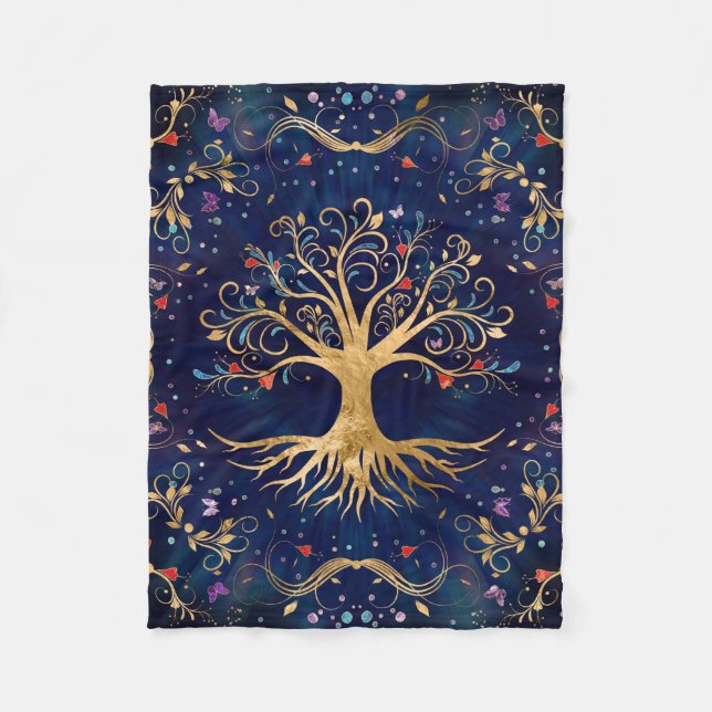 Colourful Tree of Life - Yggdrasil Fleece Blanket (Front)