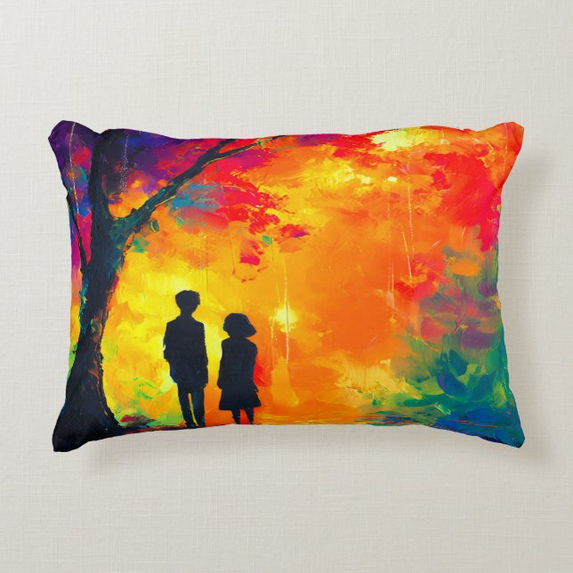 Colourful Tree of Love Accent Pillow (Front)