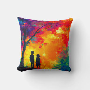 Colourful Tree of Love Throw Pillow