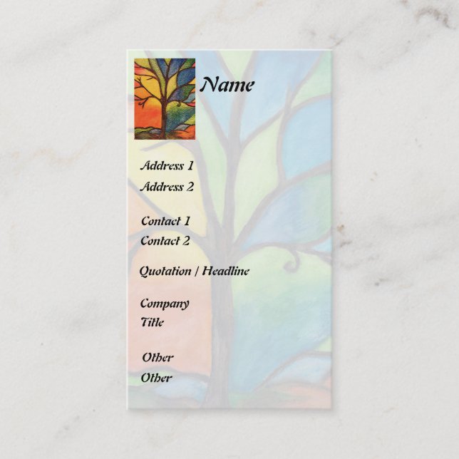 Colourful Tree Stained Glass Business Card (Front)