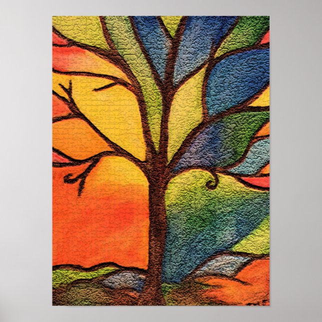 Colourful Tree Stained Glass Effect Poster (Front)