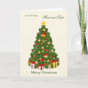 Colourful tree with presents Mom and Dad Christmas Holiday Card
