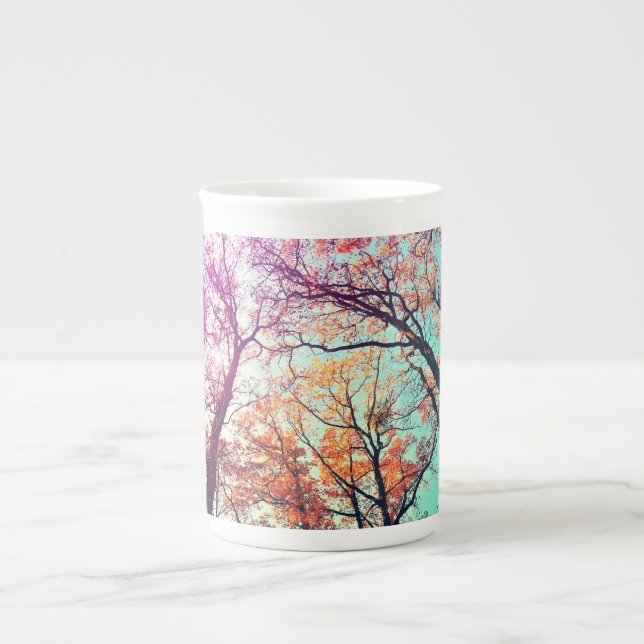 Colourful trees bone china mug (Front)