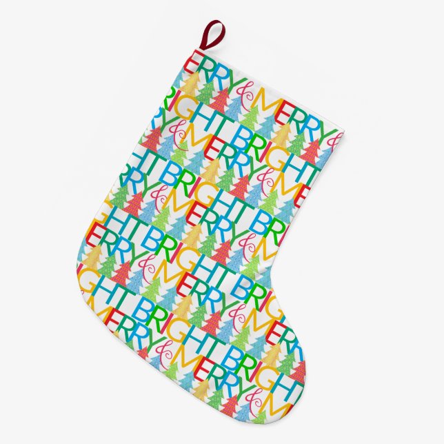 Colourful Trees Christmas Stocking (Front (Hanging))