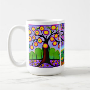 Colourful Trees   Folk Art   Whimsical AI Art Coffee Mug