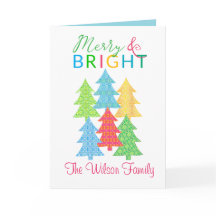 Colourful Trees Merry & Bright Christmas Card