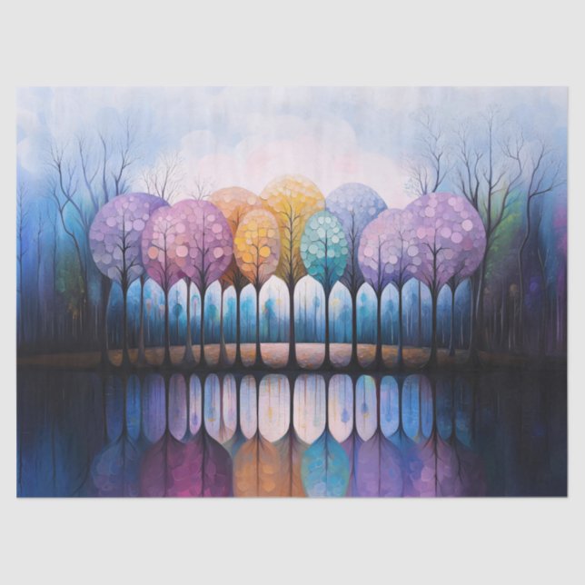 Colourful Trees Tranquil Water Reflection Decoupag Tissue Paper (Front)