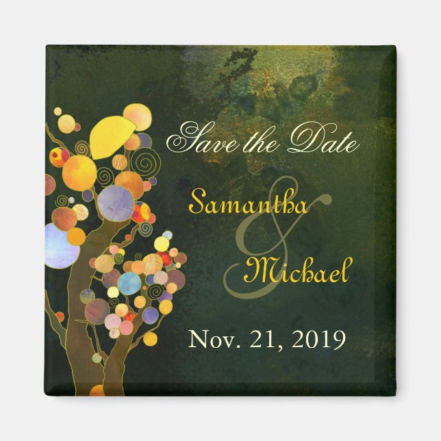 Colourful Trees Wedding Save the Date Magnet (Front)