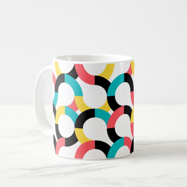 Colourful, trendy, cheerful, fun modern geometric coffee mug (Front Left)