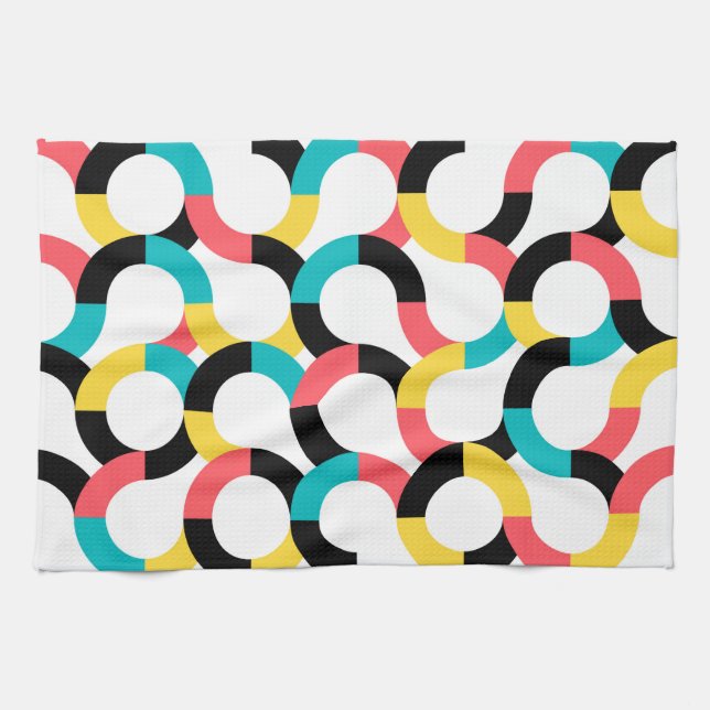 Colourful, trendy, cheerful, fun modern geometric kitchen towel (Horizontal)