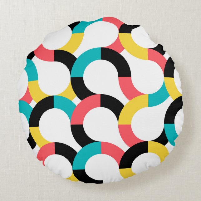 Colourful, trendy, cheerful, fun modern geometric round pillow (Back)