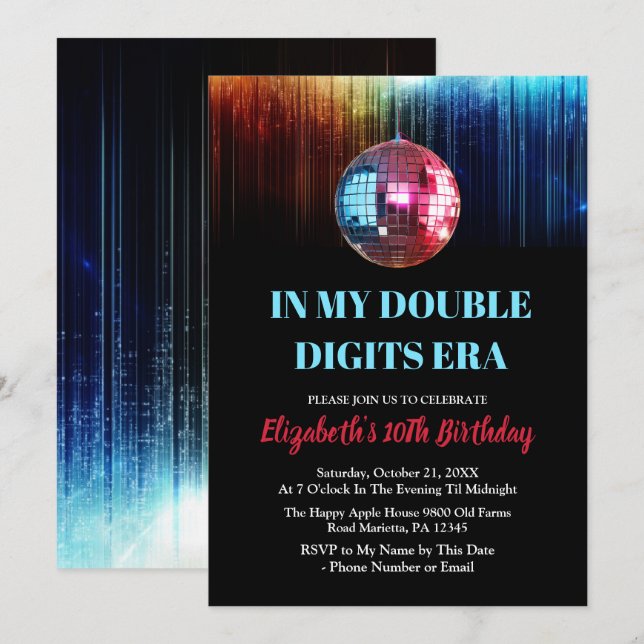 Colourful Trendy In My Double Digits Era Birthday Invitation (Front/Back)