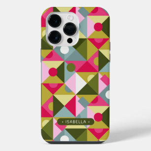 Colourful Trendy Modern Girly Pattern Custom Name iPhone 14 Pro Max Case