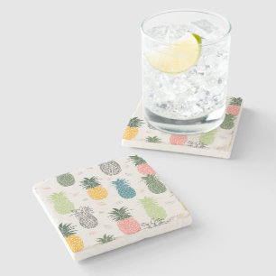 Colourful Trendy Pineapples Stone Coaster