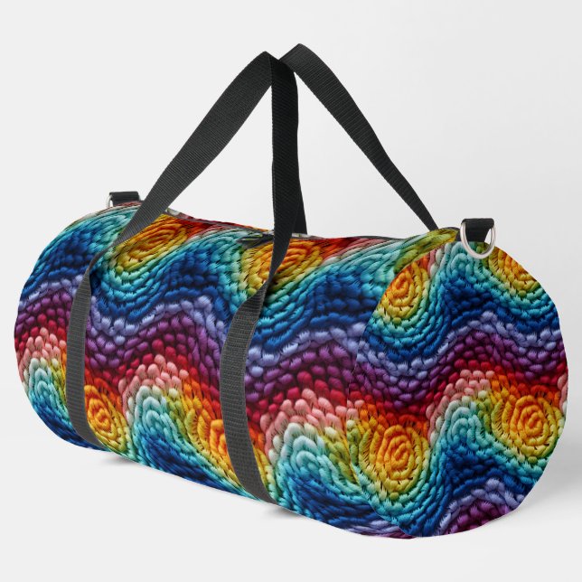 Colourful Trendy Rainbow Knitted Pattern Duffle Bag (Left Corner)