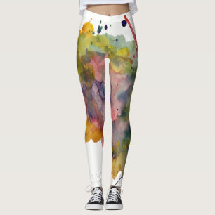 Colourful, Trendy Warm Abstract Watercolor Splashe Leggings
