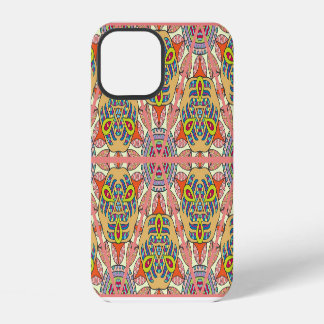 Colourful triangle patchwork, hand-drawn art. iPhone 12 case