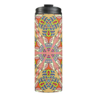 Colourful triangle patchwork, hand-drawn art. thermal tumbler