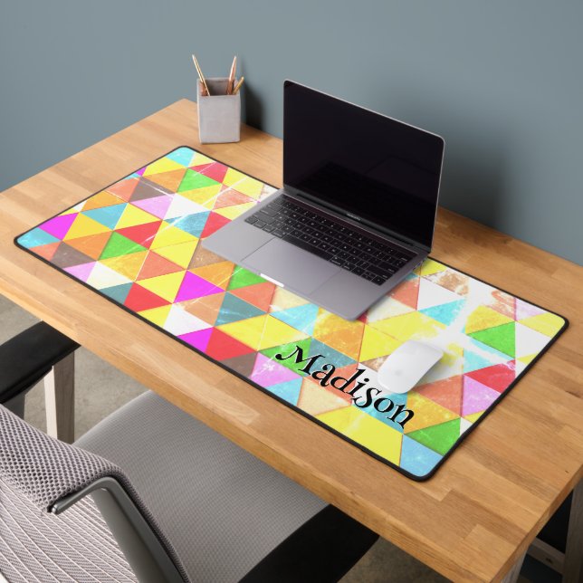 Colourful triangle retro geometry pattern Monogram Desk Mat (Office 2)