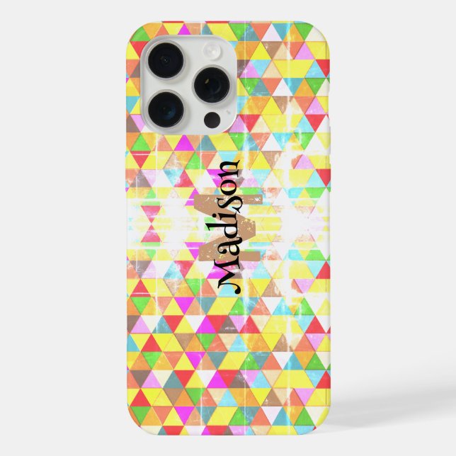 Colourful triangle retro geometry pattern Monogram iPhone Case (Back)