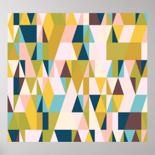 Colourful triangle tiles, vintage background. poster