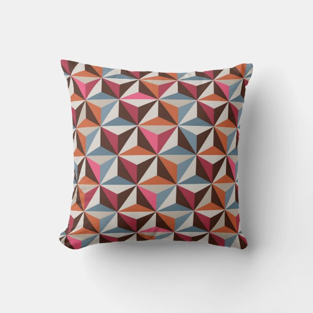 Colourful Triangle Tiles: Vintage Mosaic Throw Pillow (Front)