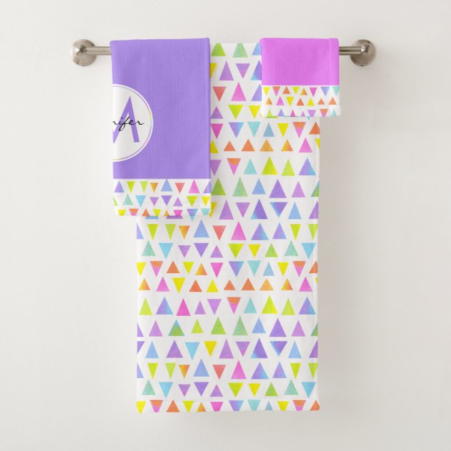 Colourful Triangle Watercolor Pattern Bath Towel Set (Insitu)