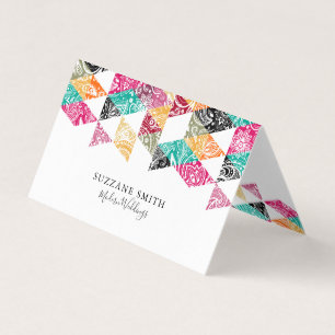 Colourful triangle white paisley overlay business card