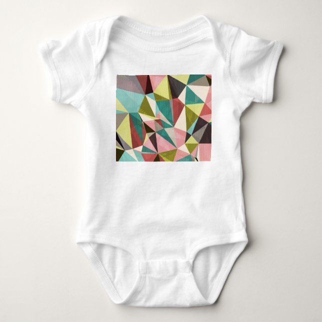 Colourful Triangles, Abstract Geometric Shapes. Baby Bodysuit (Front)