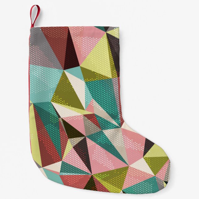 Colourful Triangles, Abstract Geometric Shapes. Small Christmas Stocking (Front)