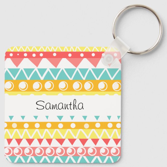 Colourful Triangles And Circles Keychain (Back)