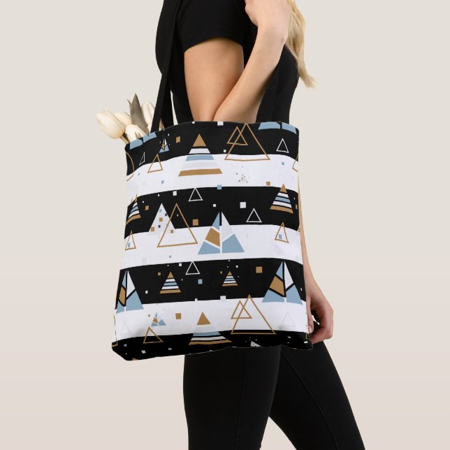 Colourful Triangles & Black & White Stripes Tote Bag (Close Up)