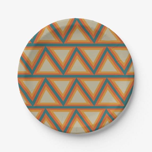 Colourful Triangles Geometric Party Paper Plate (Front)